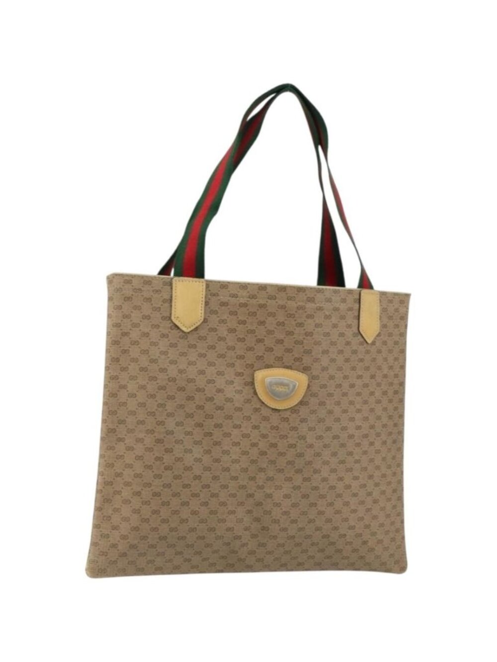 GUCCI Micro GG Supreme Web Sherry Line Tote Bag PVC Beige